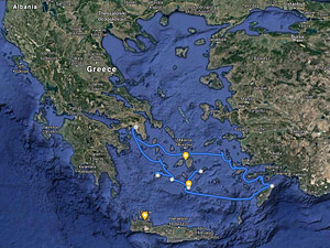 Greece map with route
