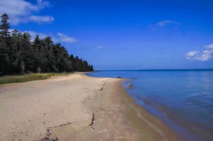 hiking Lake Huron shore at Cheboygan