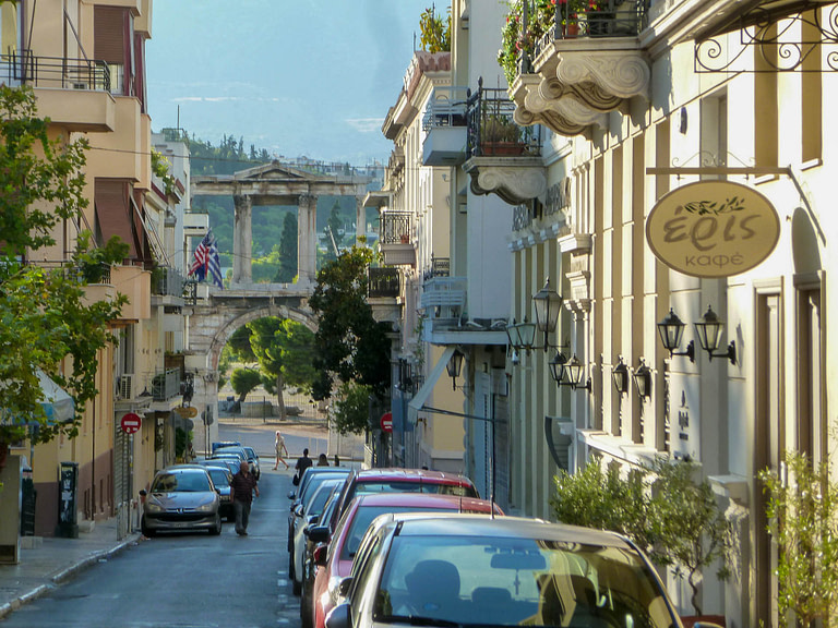 Athens street with ruins