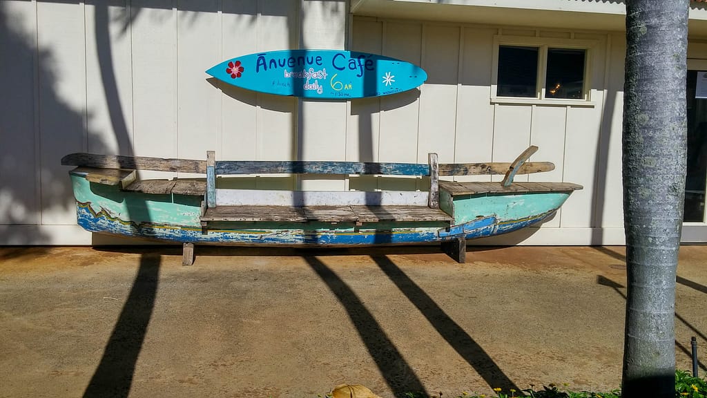 colorful canoe bench