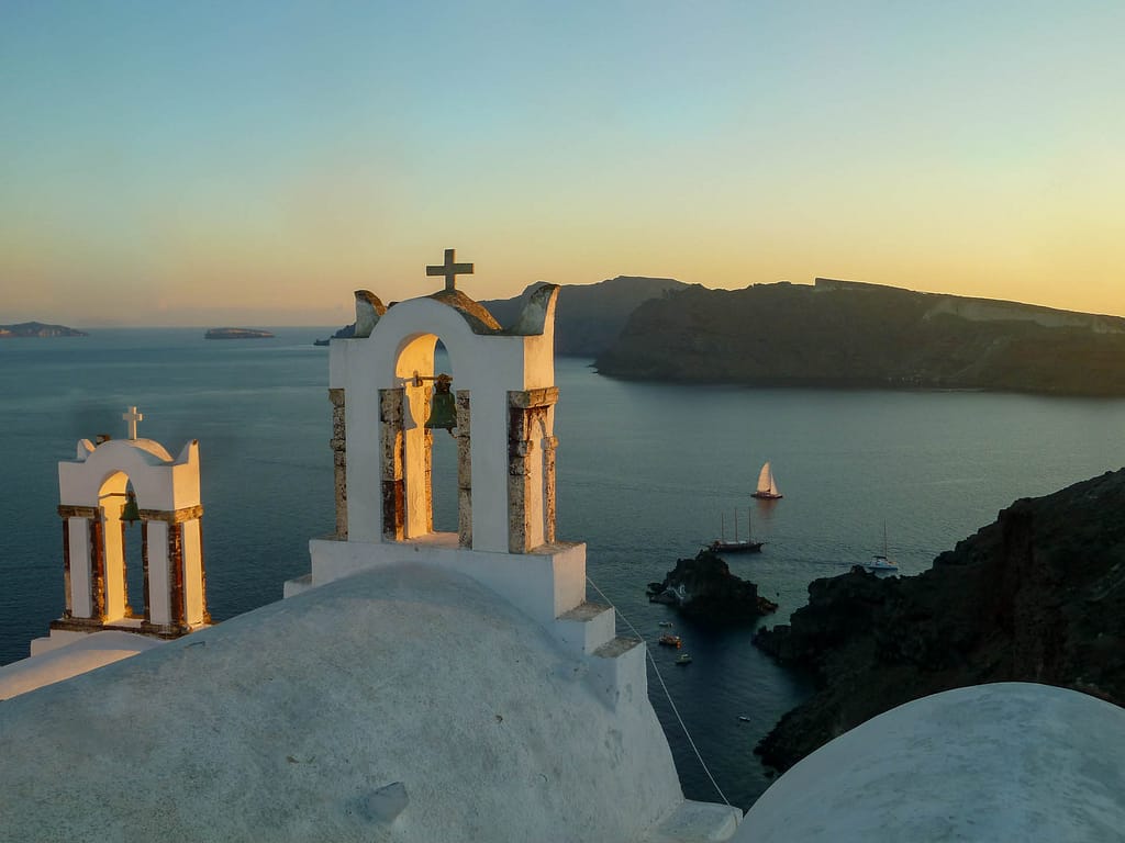 Oia sunset with boat