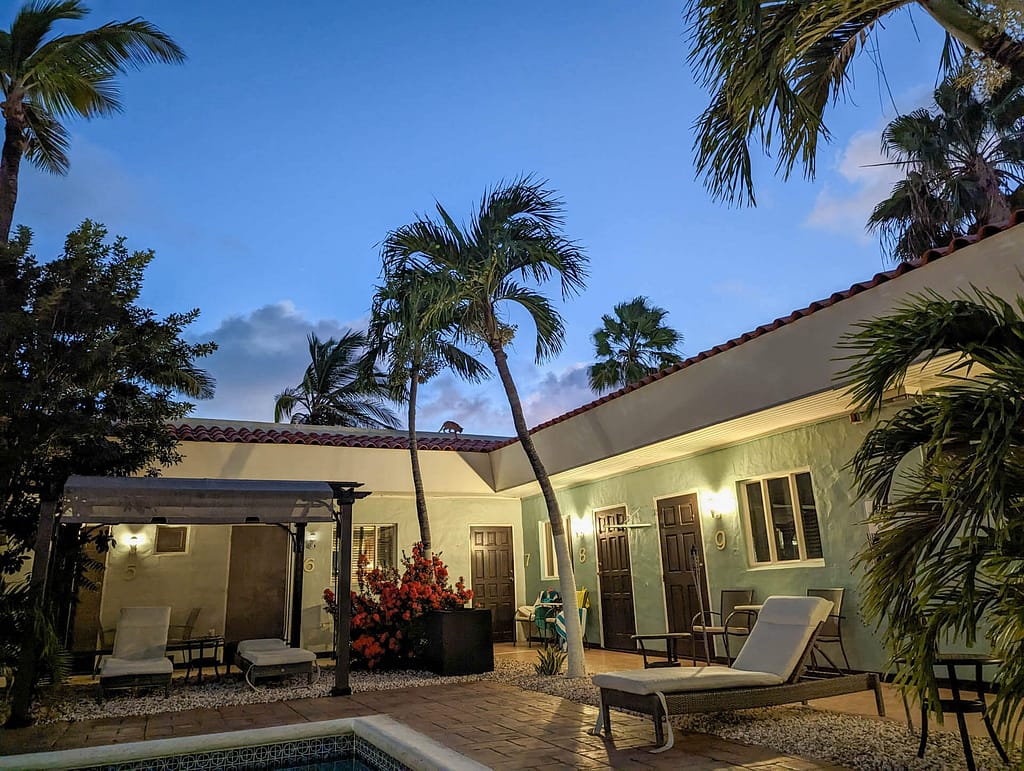 hotel with dramatic palms