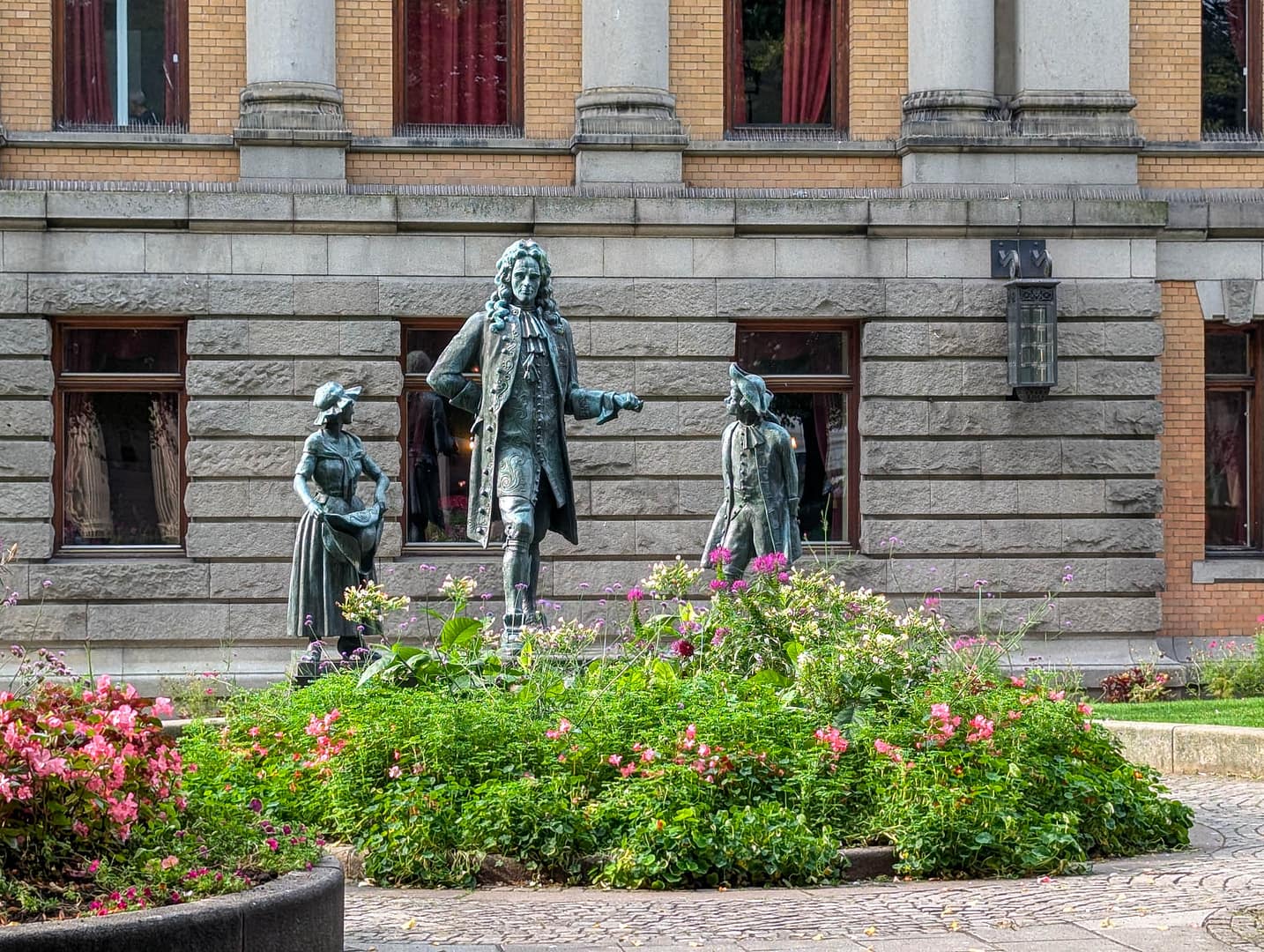 statue and flowers