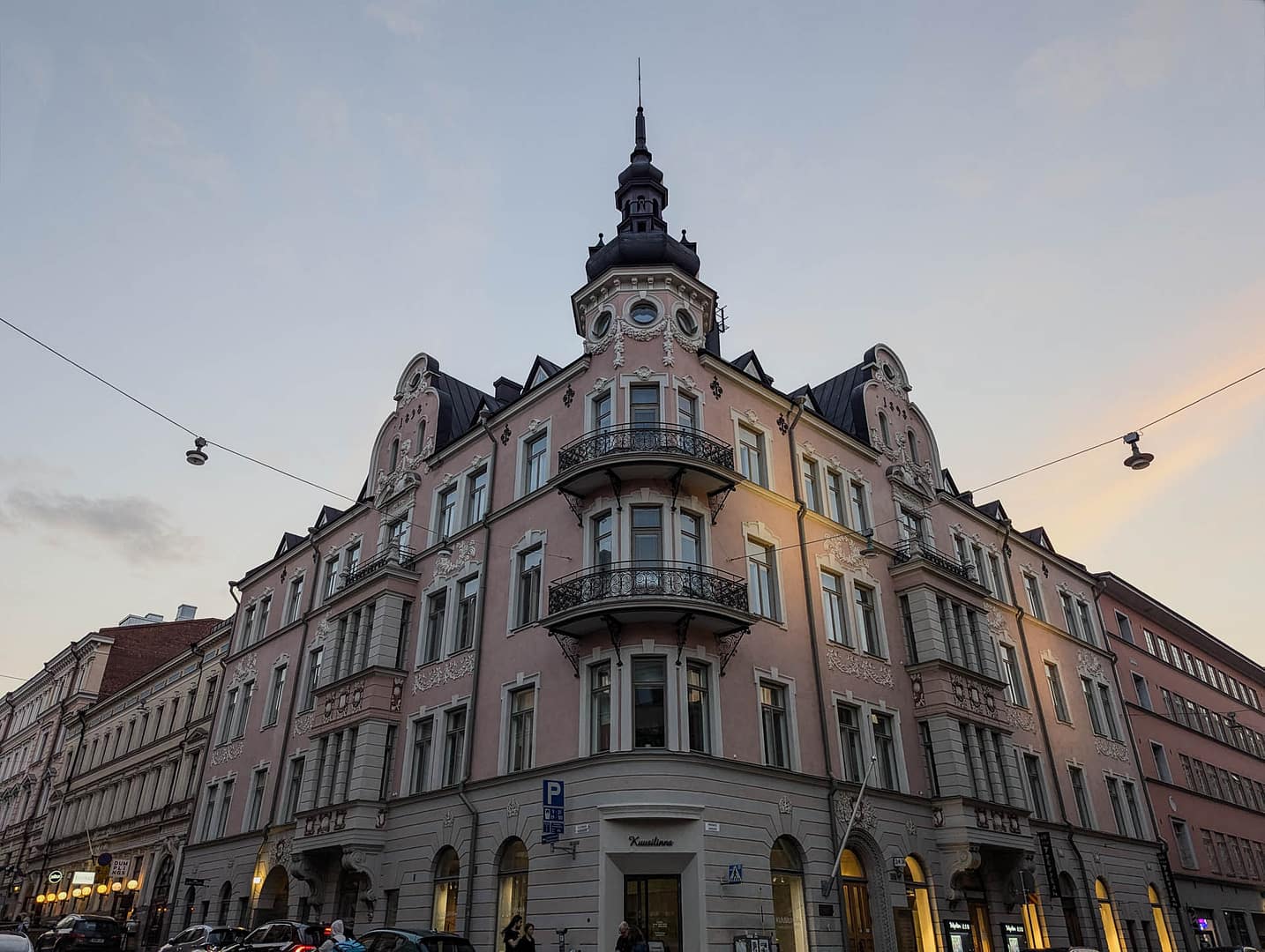 building at dusk