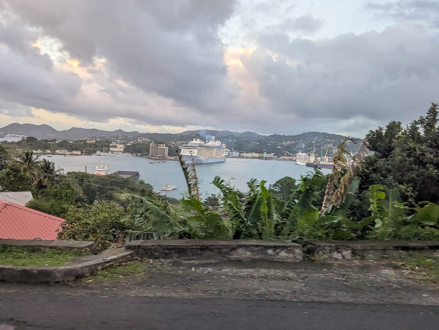 Castries harbor with cruise boat