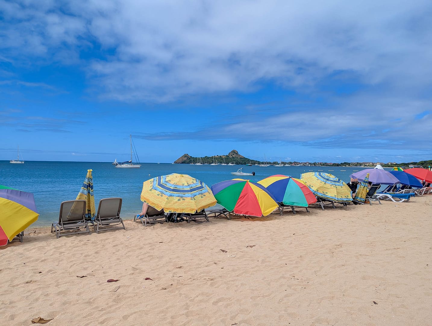 Reduit beach with lots of umbrellas