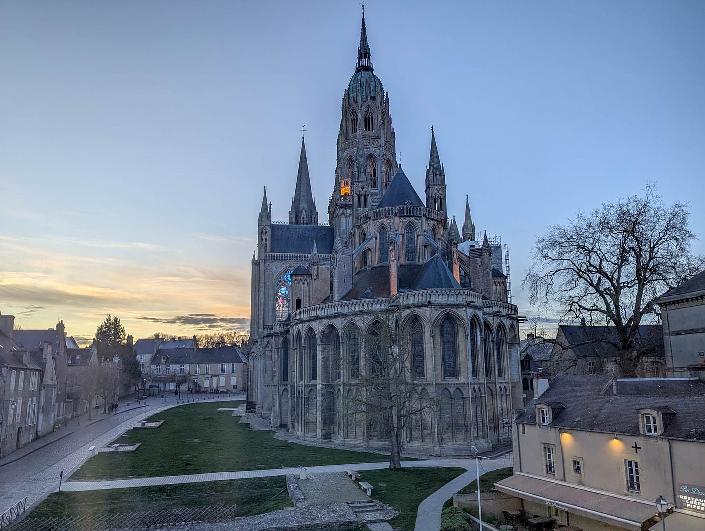 Bayeux Cathedral at dusk
