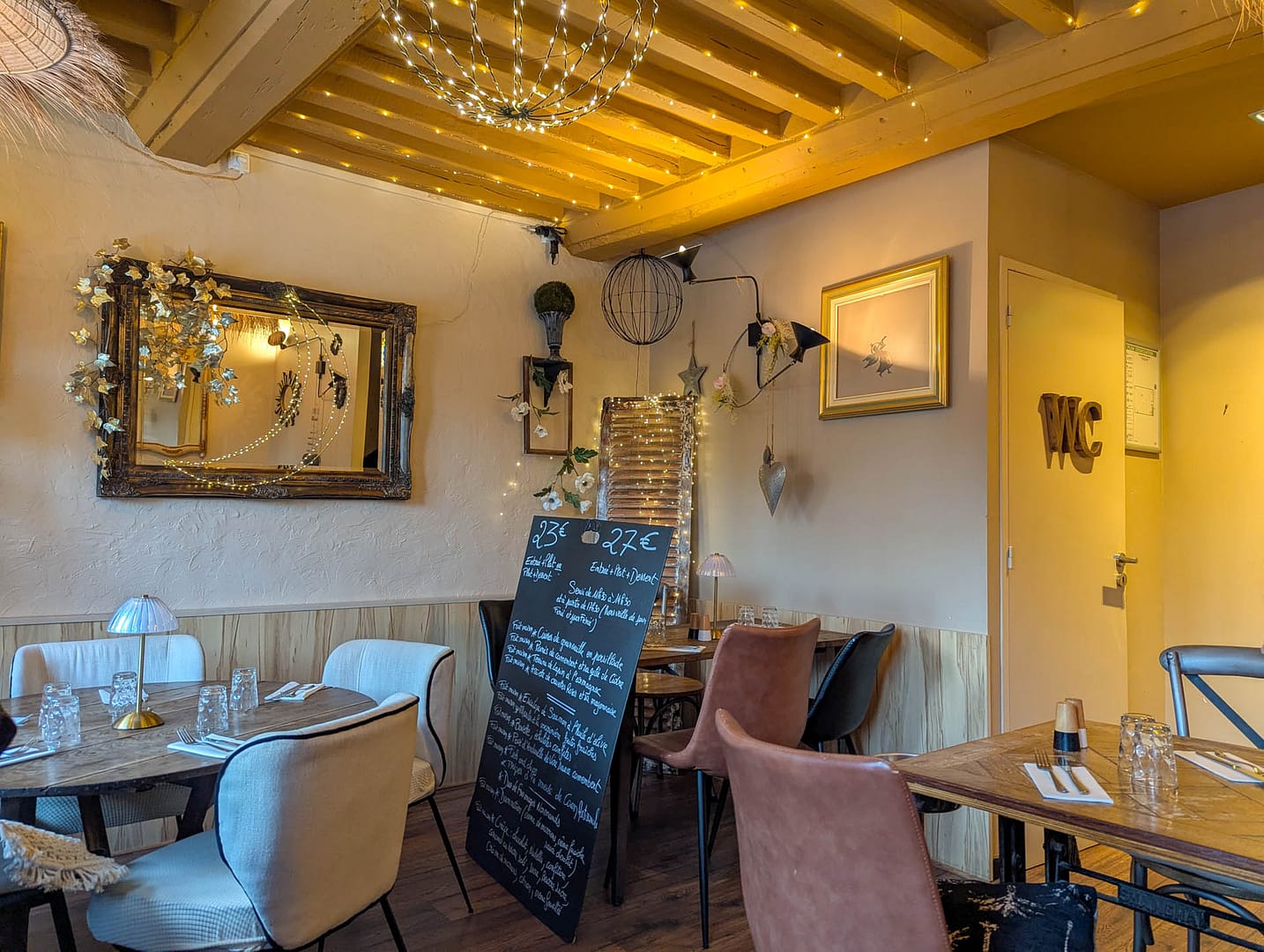 restaurant with menu board
