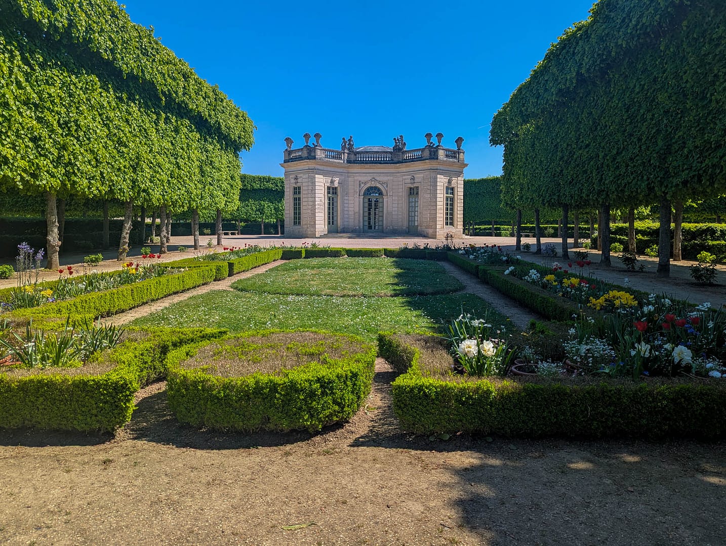 garden structure with pruned trees