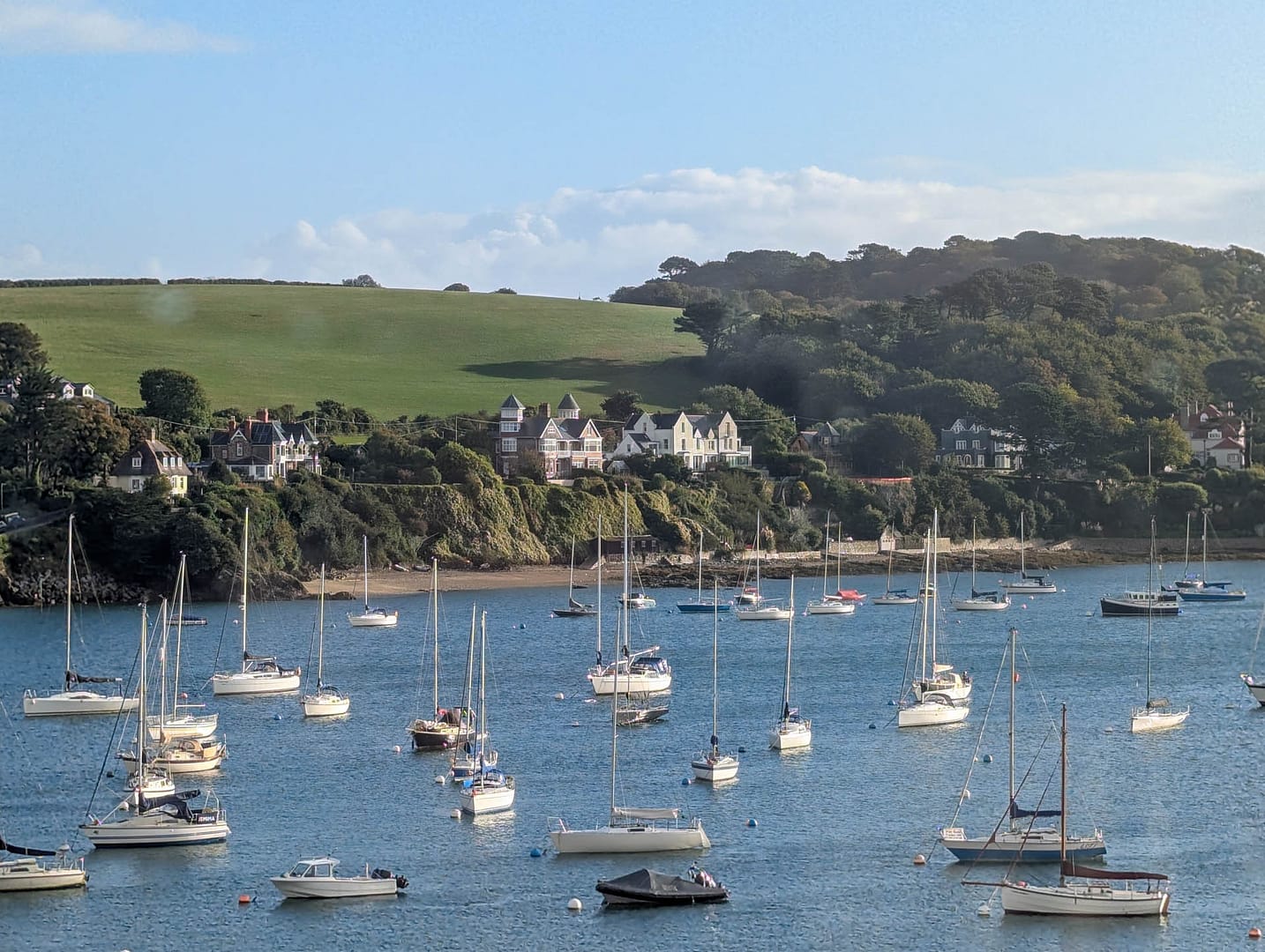 sailboats in bay