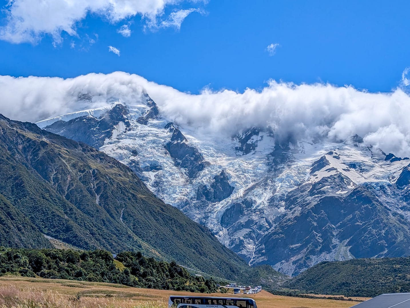 mountains partially obscured by clouds