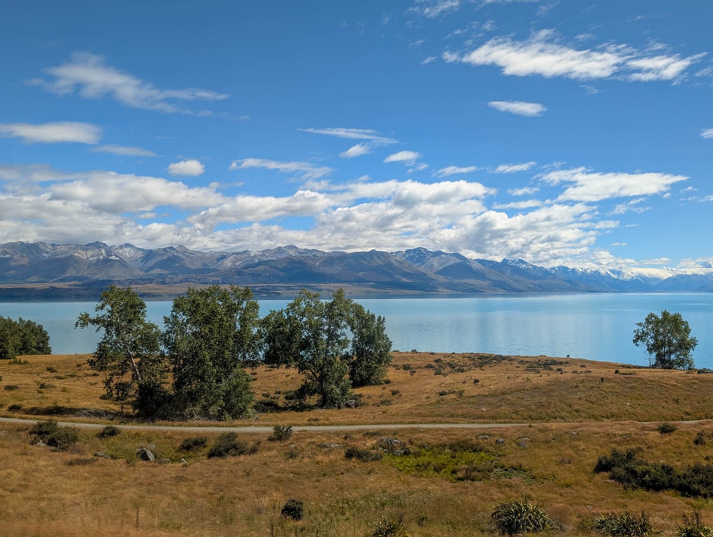 glacial lake with trees and mountains