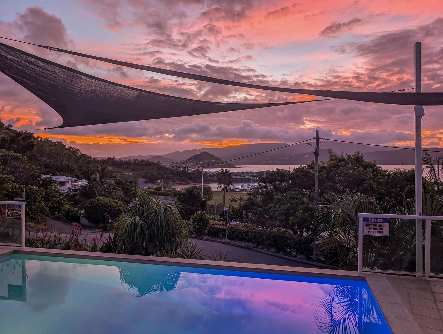 sunset reflected in pool