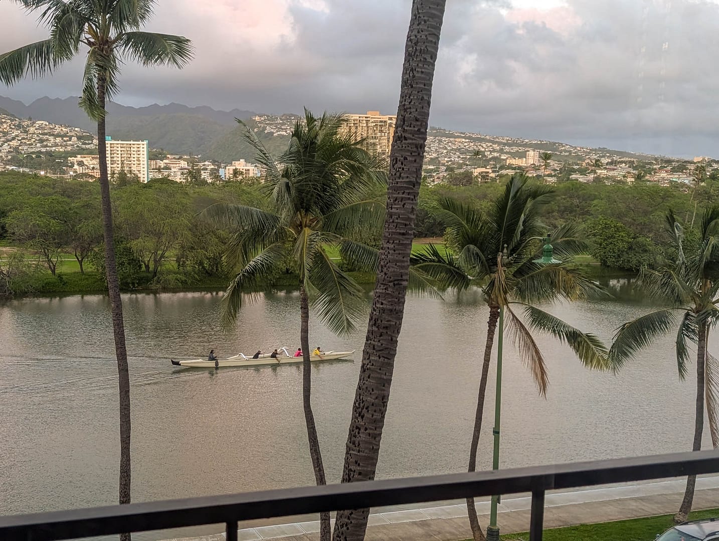 outrigger canoe in river