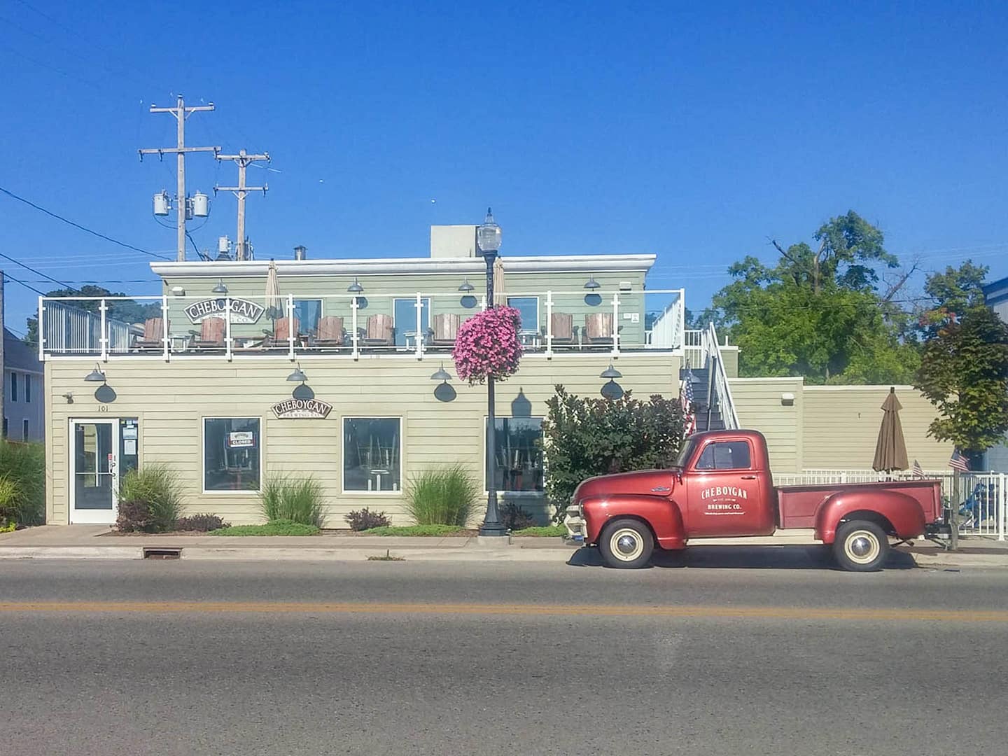 old truck in front of brewery