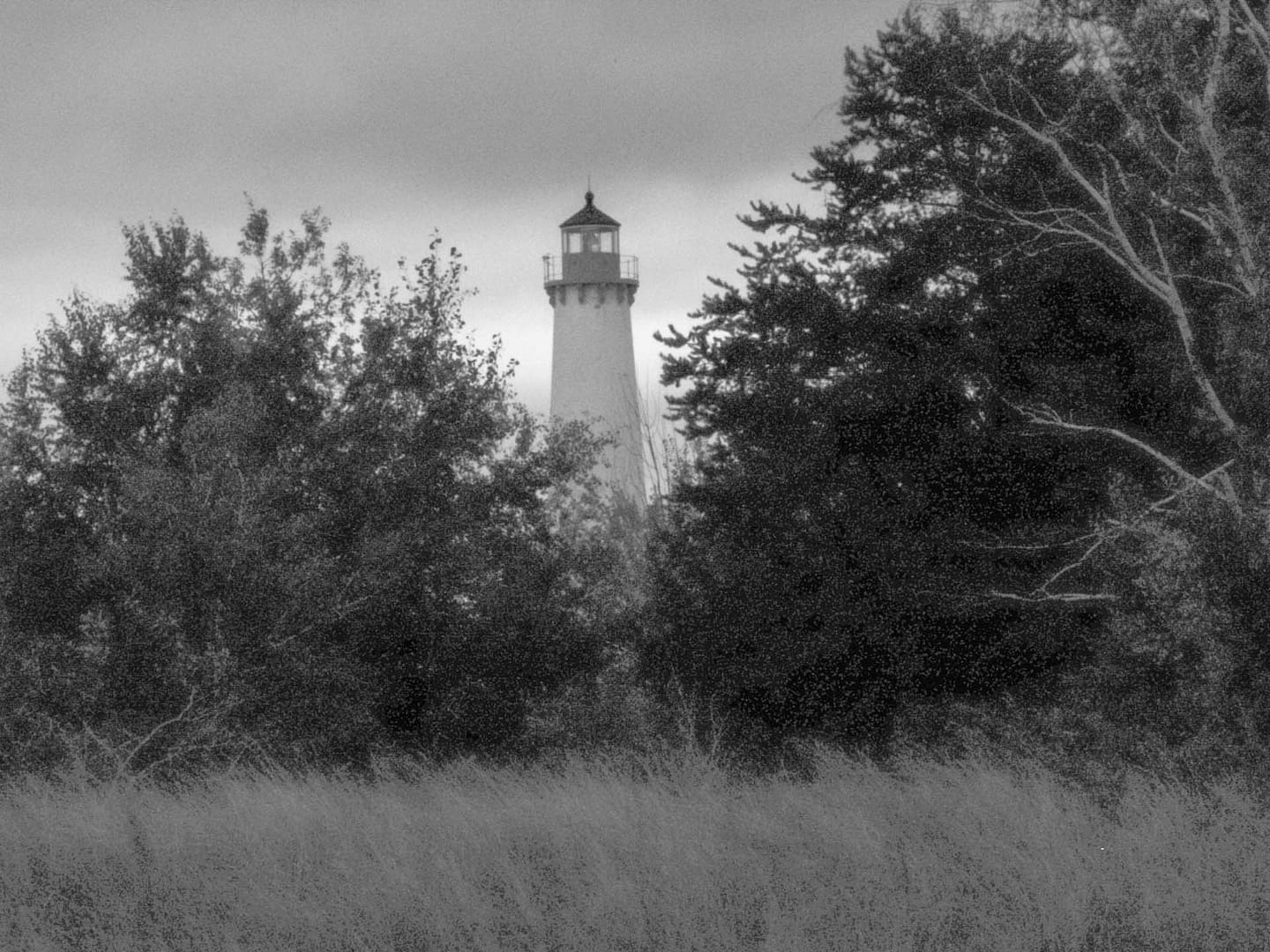 Tawas Point Lighthouse in black and white