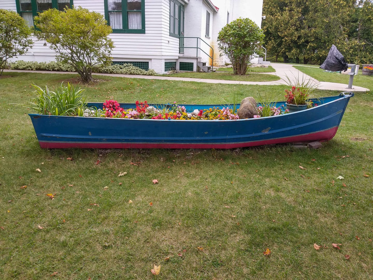 flower bed at lighthouse on Leelanau