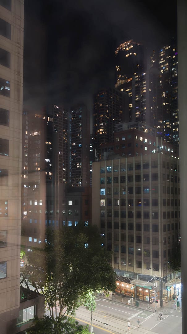 tall buildings at night