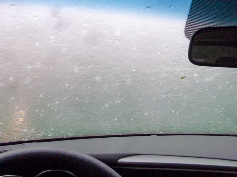 hail on windshield