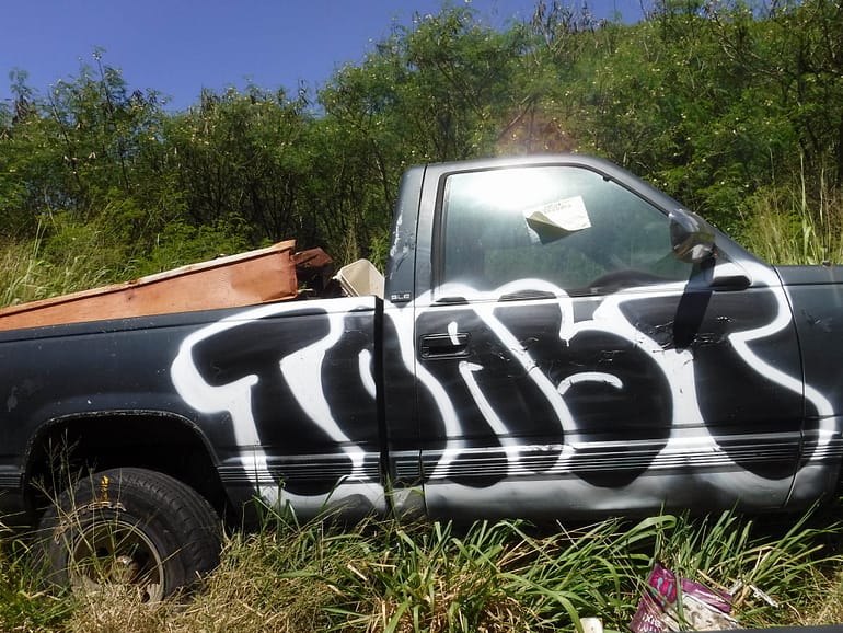 vehicle with toast graffiti