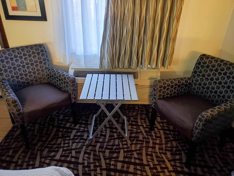 hotel room with folding table