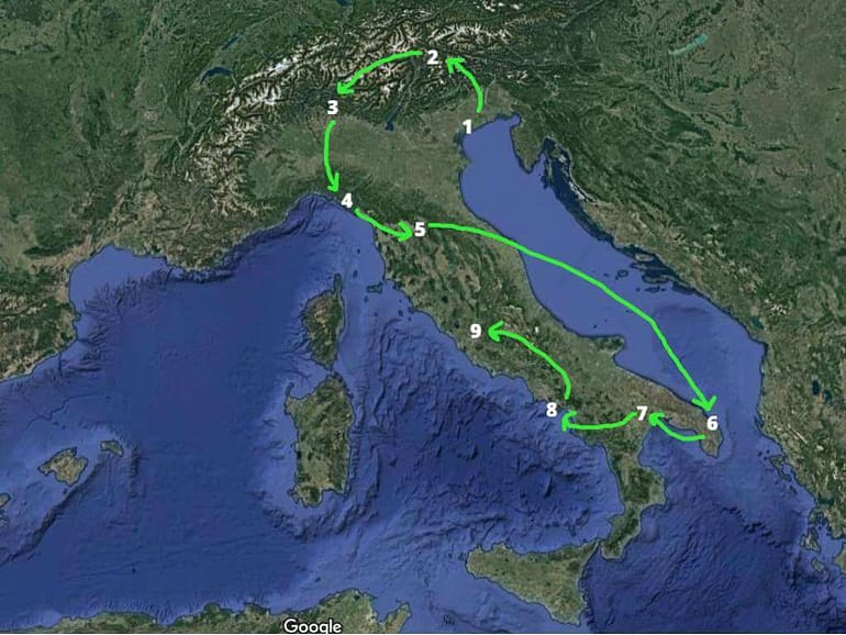 italy itinerary map