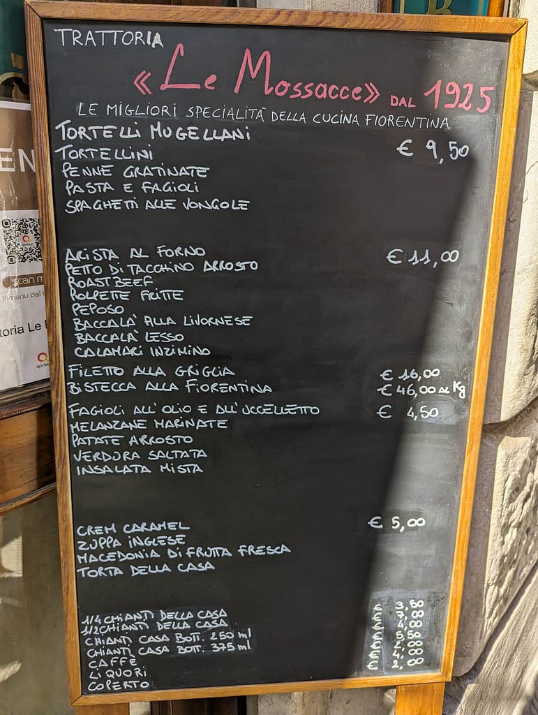 trattoria menu
