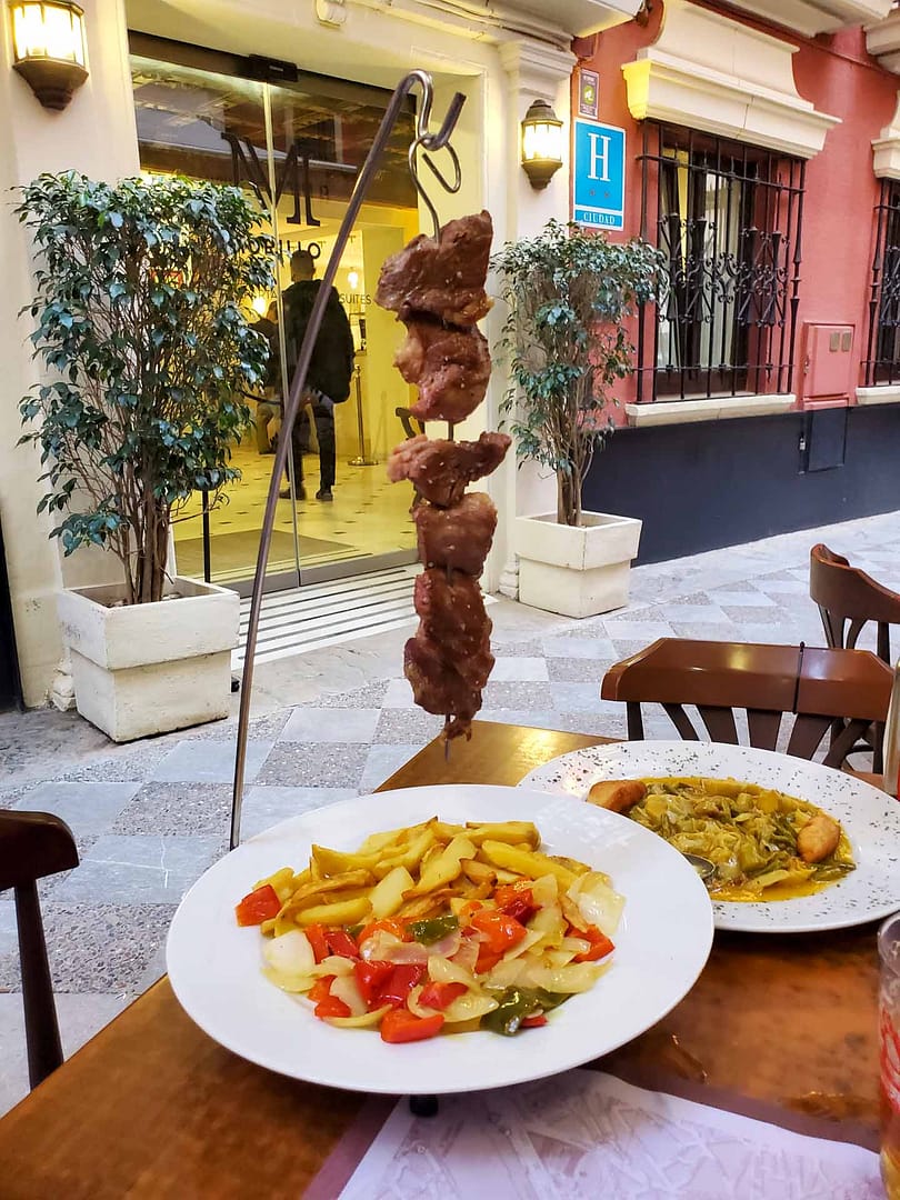hanging skewer of meat