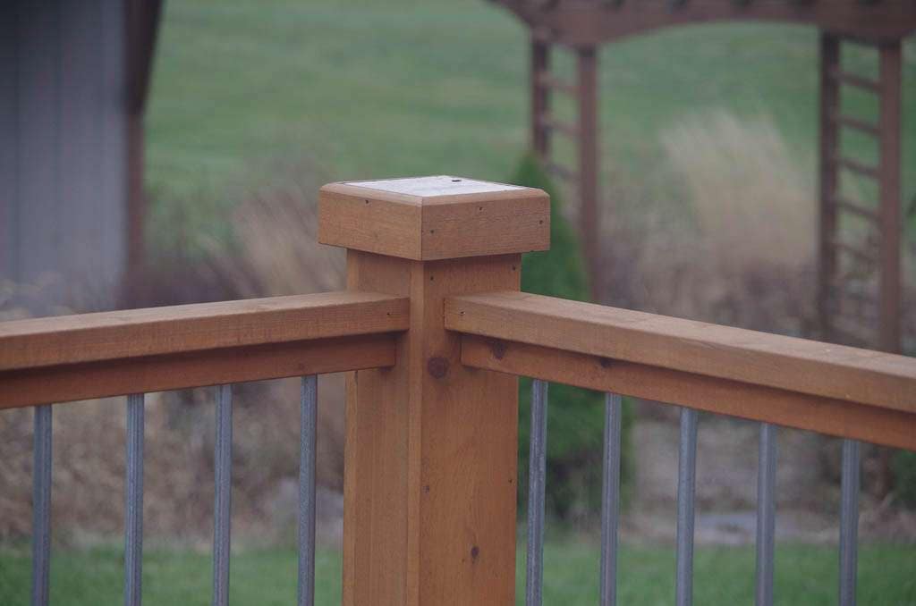 Deck-24 chunky deck post with tile inset
