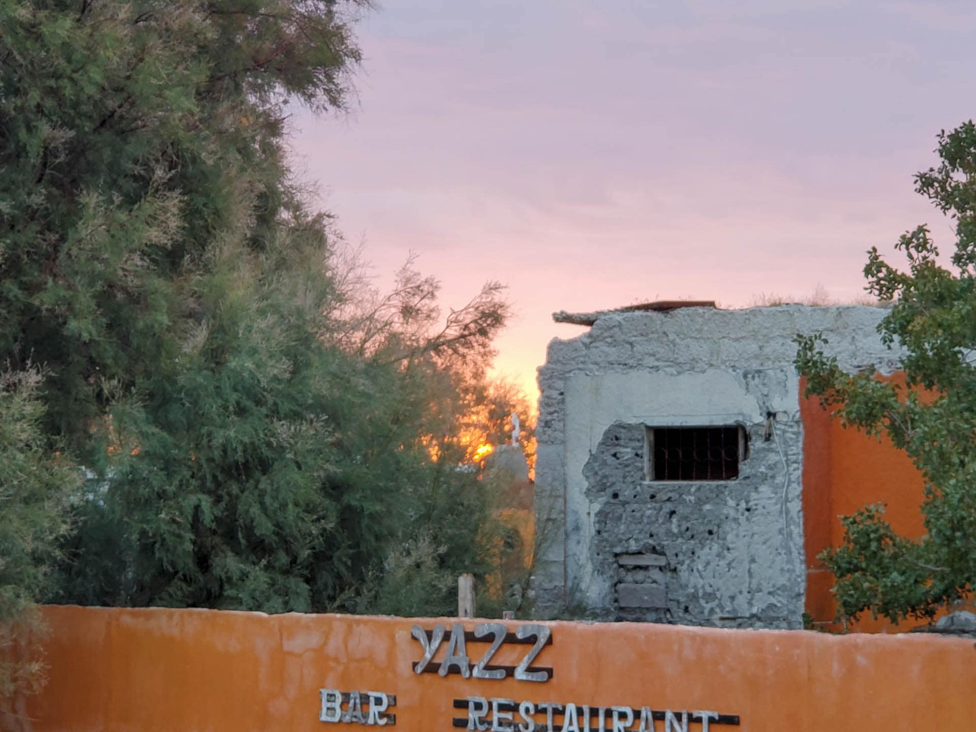 sunset over the ruins