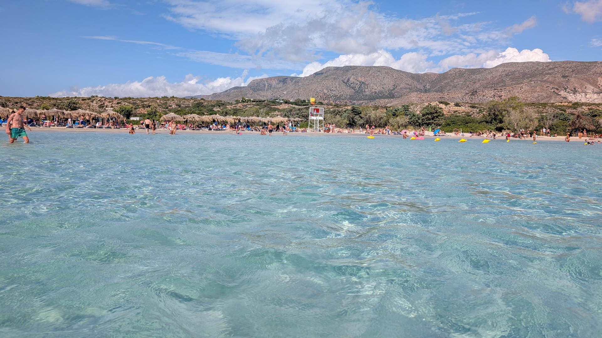 clear water and umbrellas