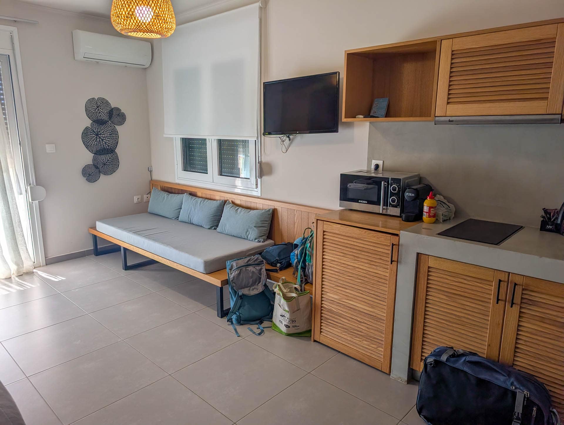 sitting area and kitchen