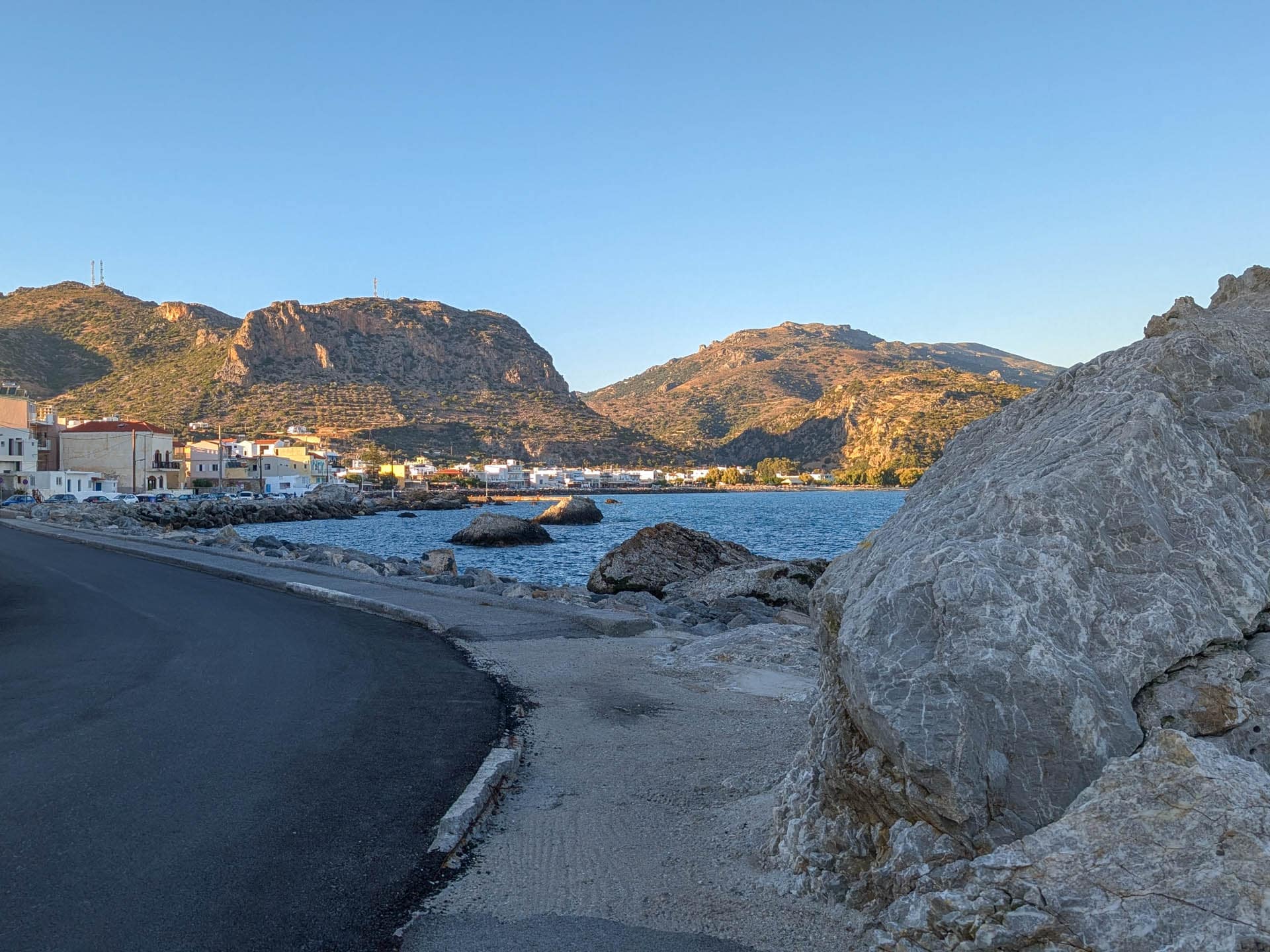 town with mountains behind